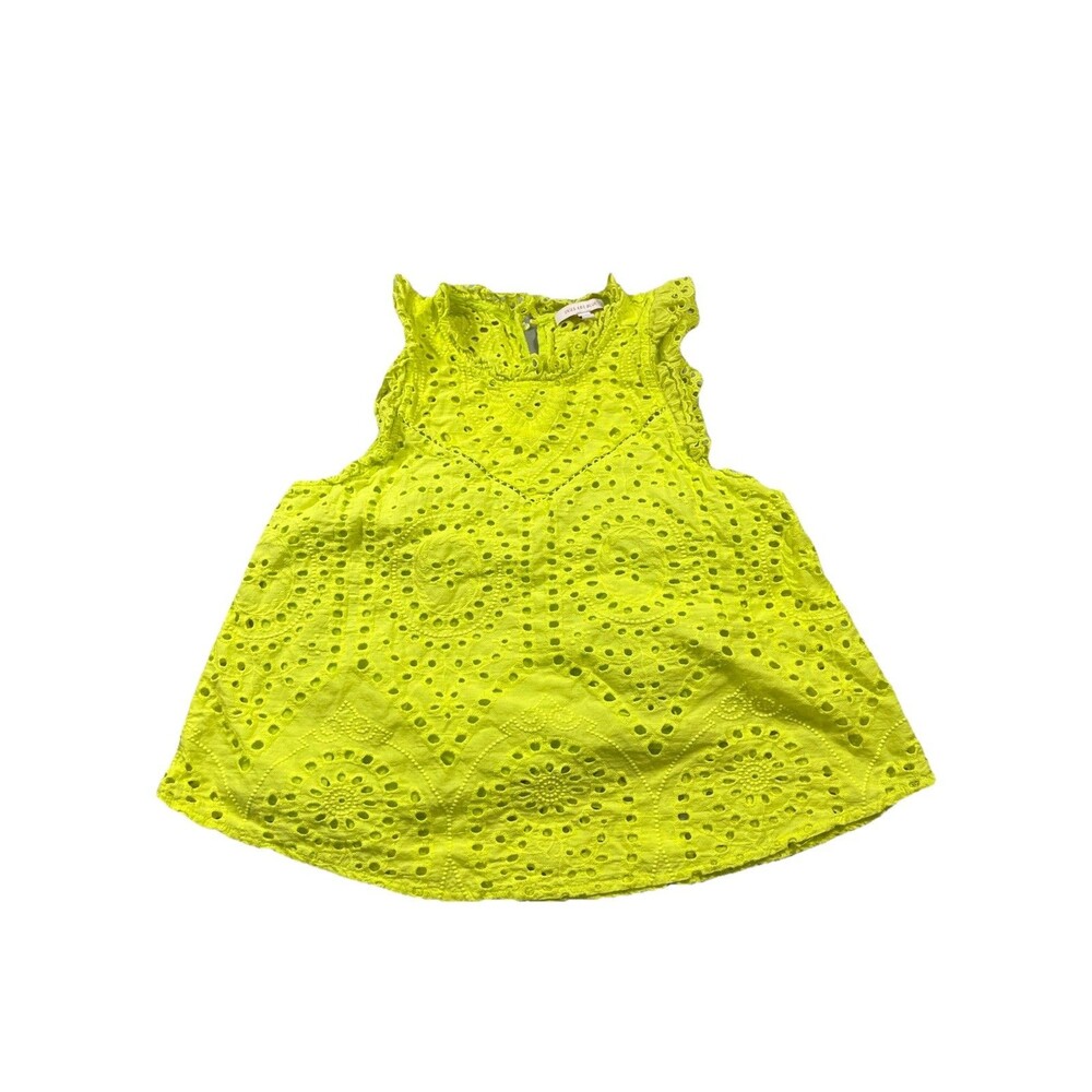 Skies Are Blue Womens Neon Yellow Eyelet Lace Top Medium Sleeveless